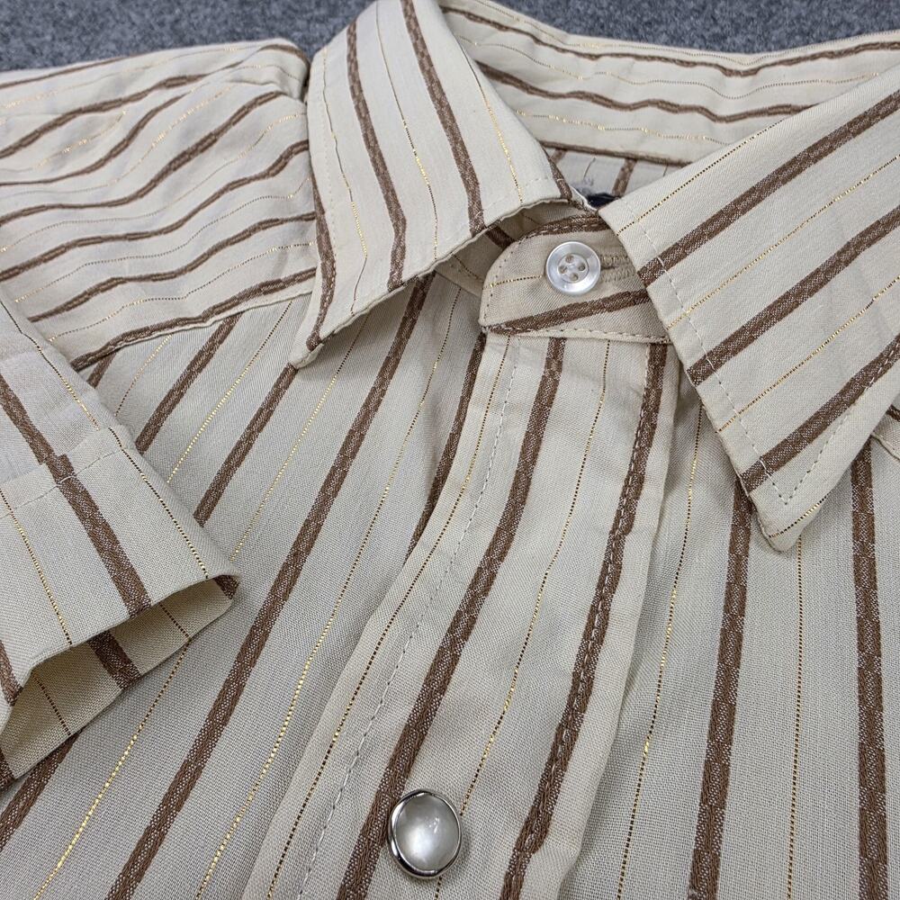Vintage Panhandle Slim Shirt Mens 17.5 Beige Gold Stripe Western Pearl Snap